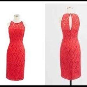 J. Crew Poppy Red Lace Sheath Dress Knee Length Size 2 NWOT